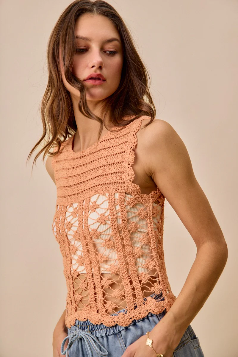 SO ME Crochet Knitted Lace Sweater Tank Top - Image 3