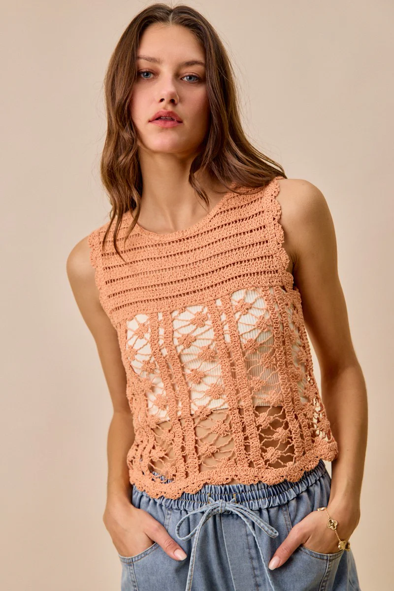 SO ME Crochet Knitted Lace Sweater Tank Top - Image 4