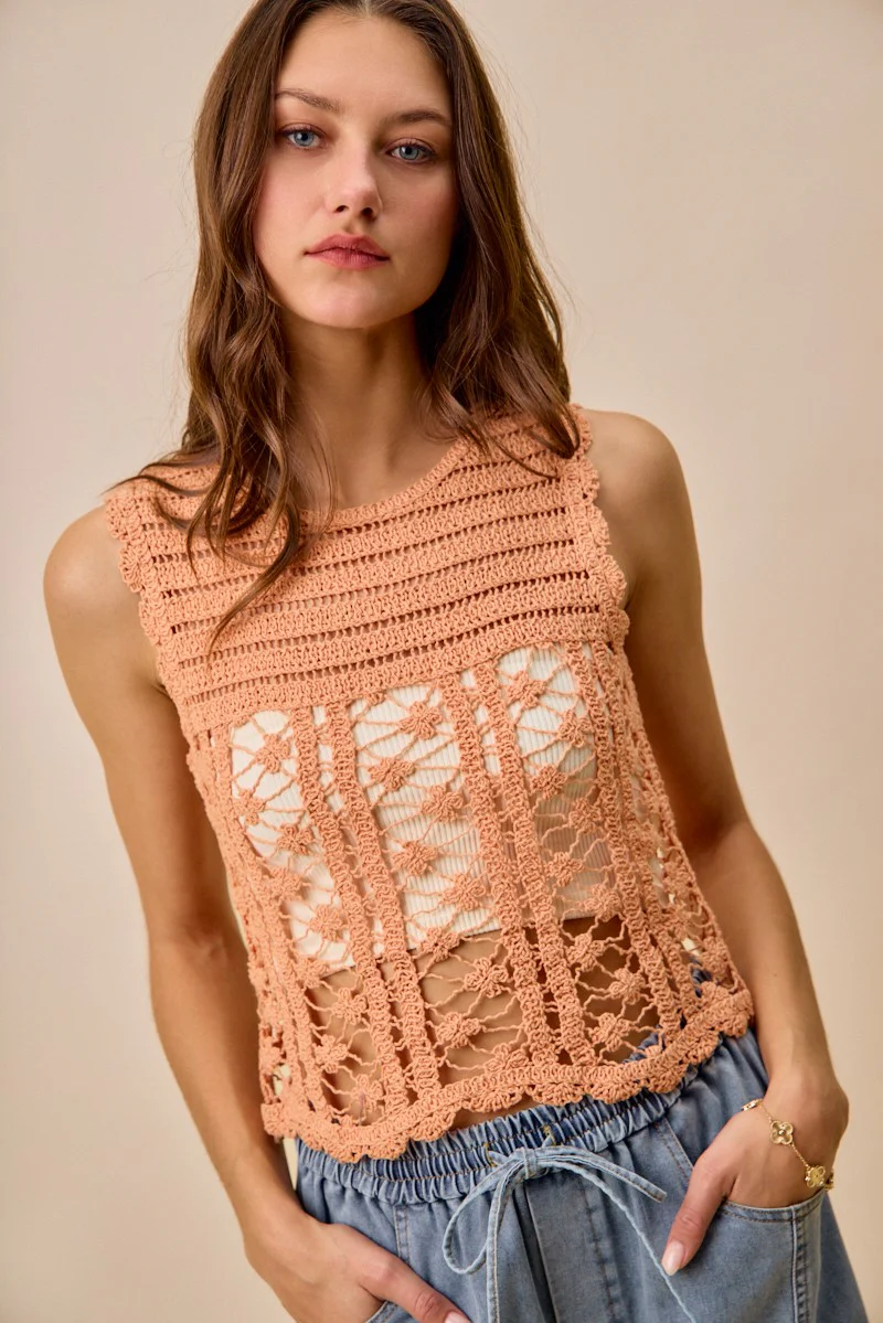 SO ME Crochet Knitted Lace Sweater Tank Top - Image 6
