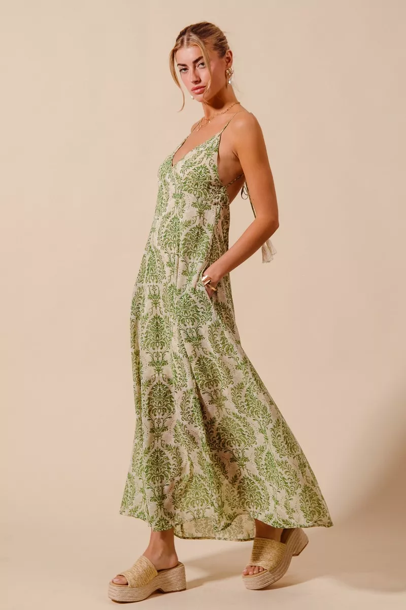 SO ME Damask Floral Summer Maxi Flowy Dress With Open Back - Image 3