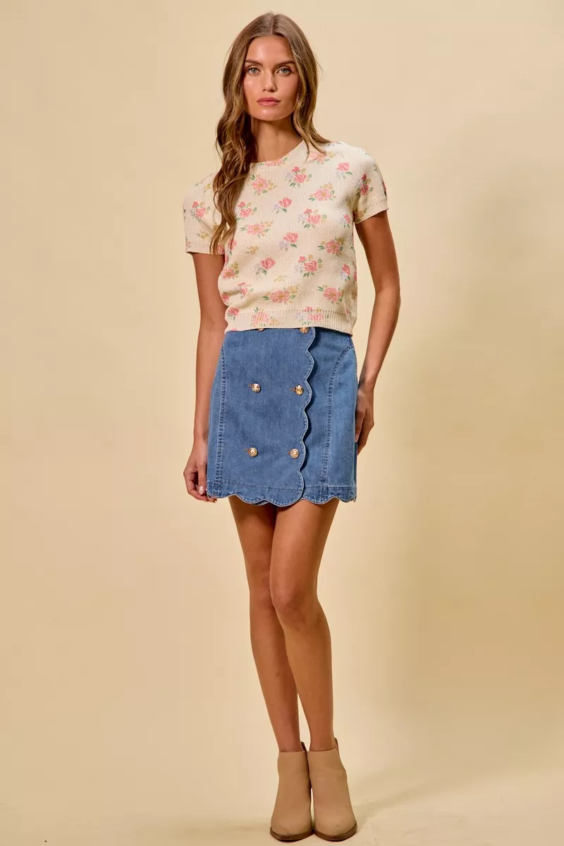 SO ME Denim Scalloped Buttoned Front Skirt - Image 5