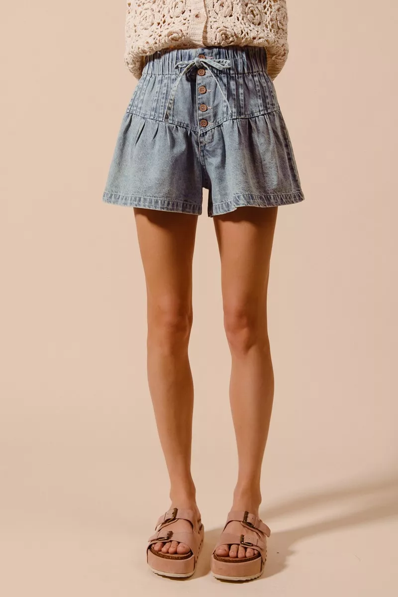 SO ME Flared Denim Shorts with Elasticized Waist - Image 9
