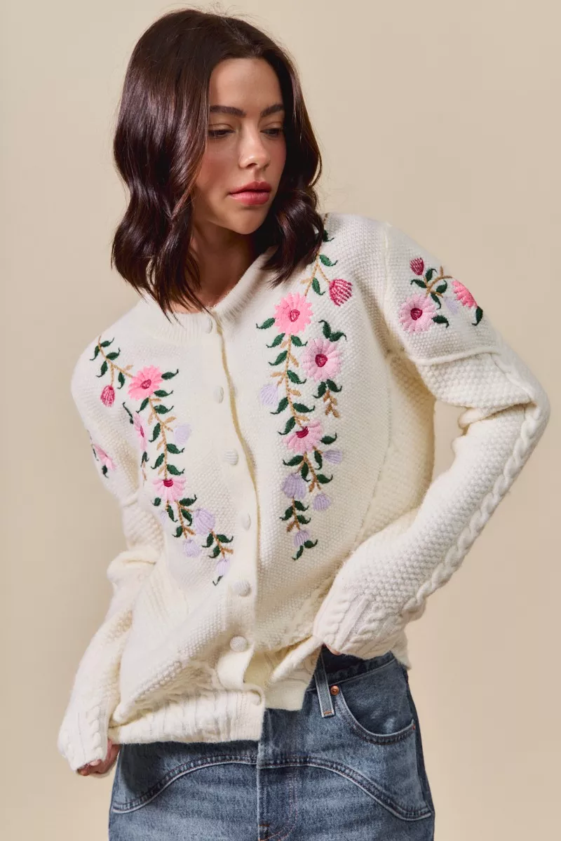SO ME Floral Embroidered Coquette Sweater Cardigan - Image 3