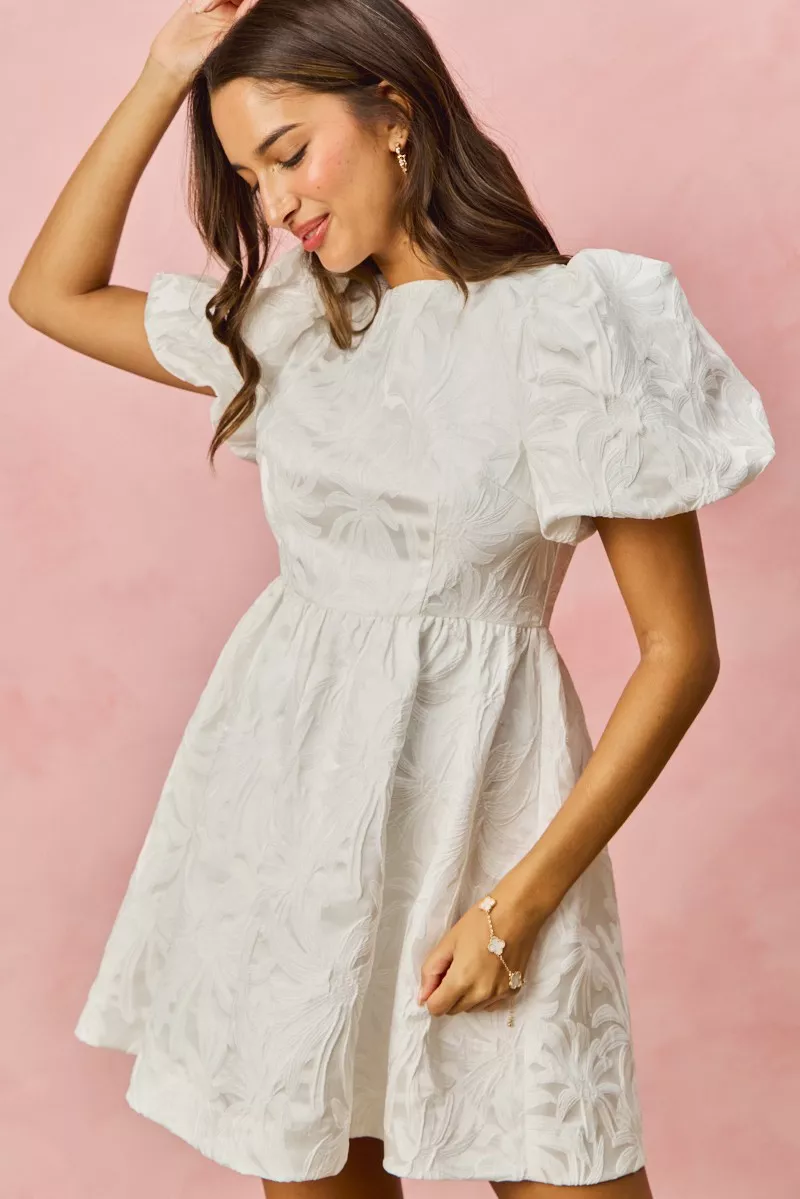 SO ME Floral Jacquard Bubble Shorts Sleeves Mini Dress - Image 12