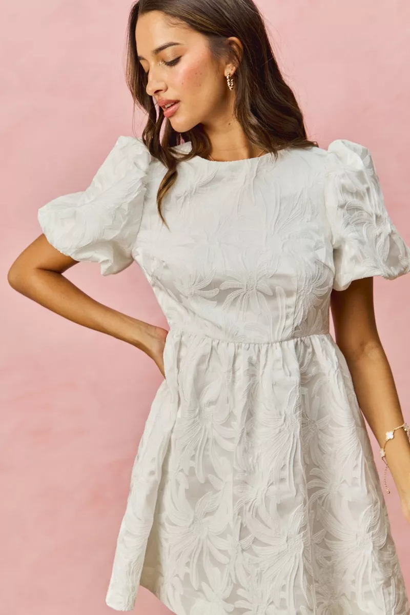 SO ME Floral Jacquard Bubble Shorts Sleeves Mini Dress - Image 13