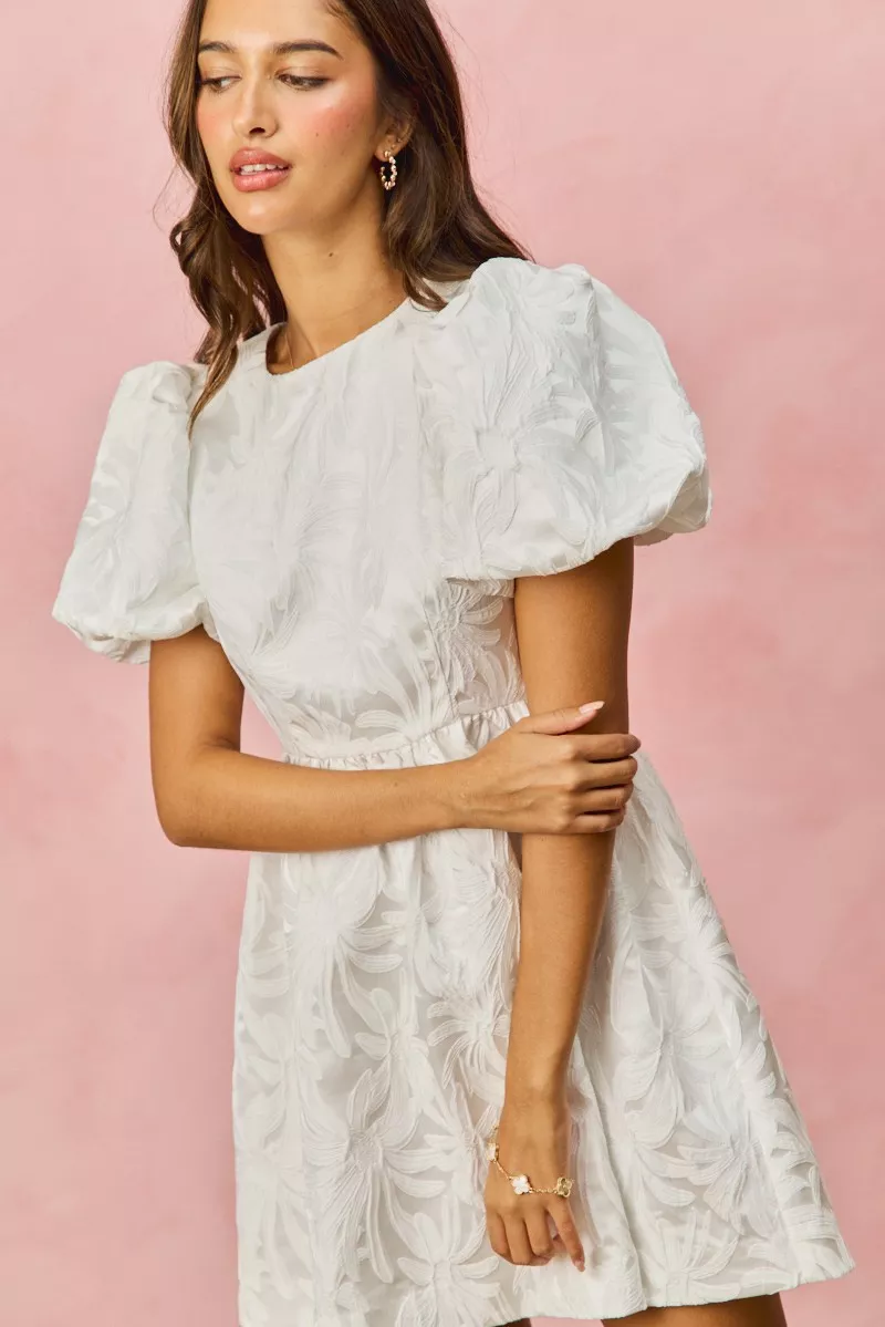 SO ME Floral Jacquard Bubble Shorts Sleeves Mini Dress - Image 14