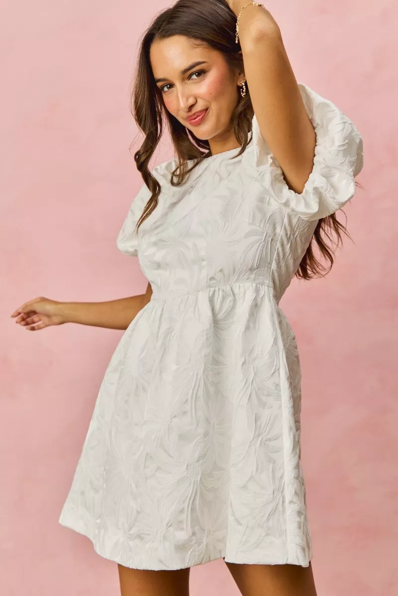 SO ME Floral Jacquard Bubble Shorts Sleeves Mini Dress - Image 16