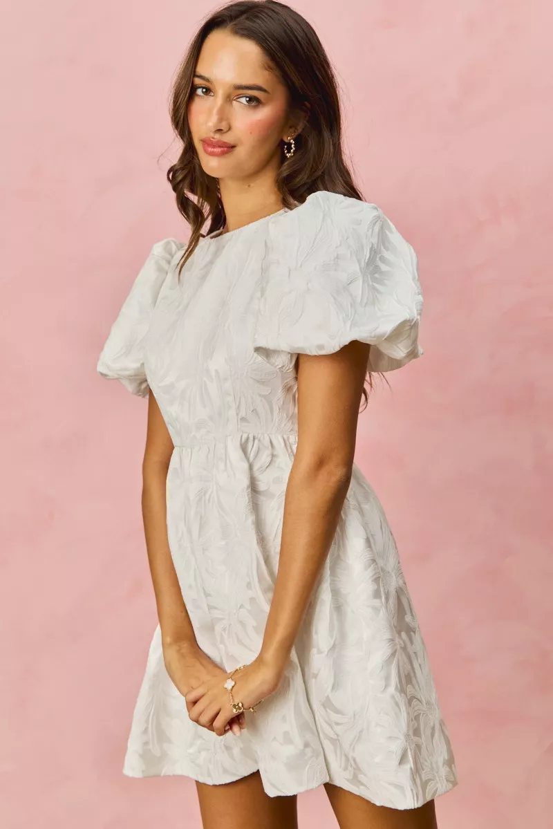 SO ME Floral Jacquard Bubble Shorts Sleeves Mini Dress - Image 17