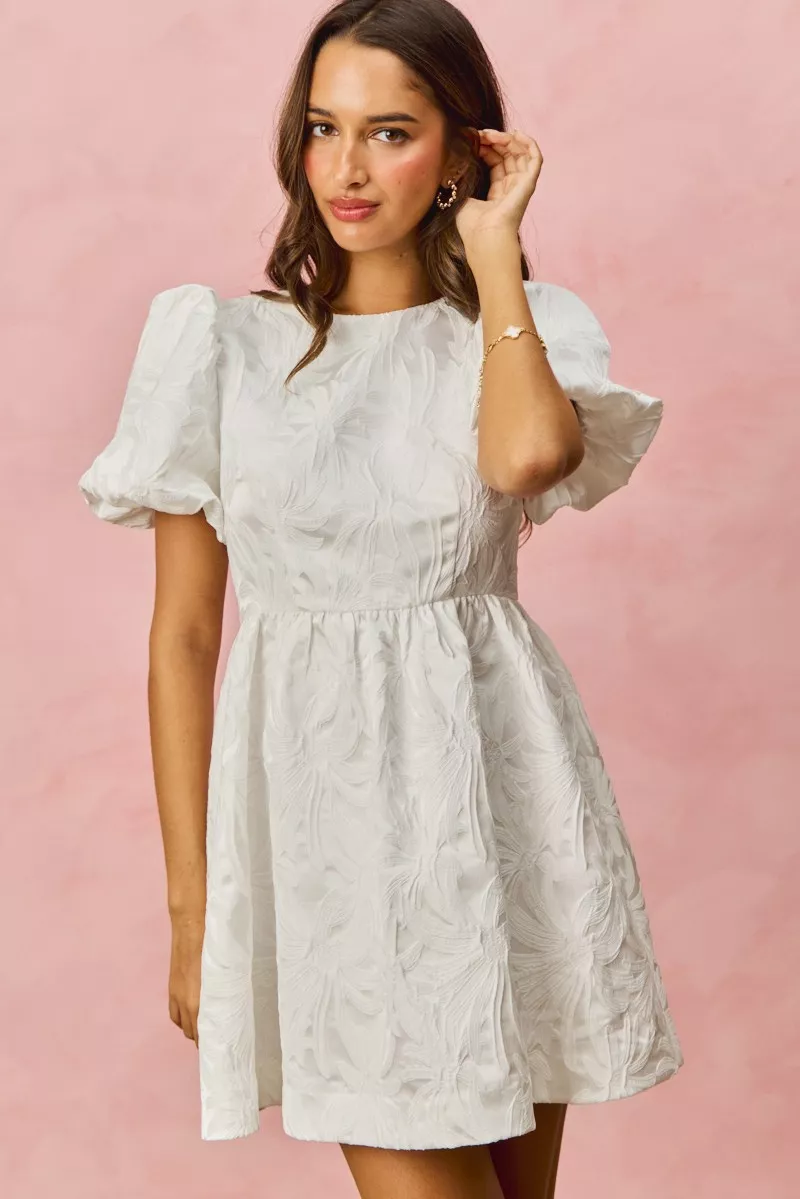 SO ME Floral Jacquard Bubble Shorts Sleeves Mini Dress - Image 18