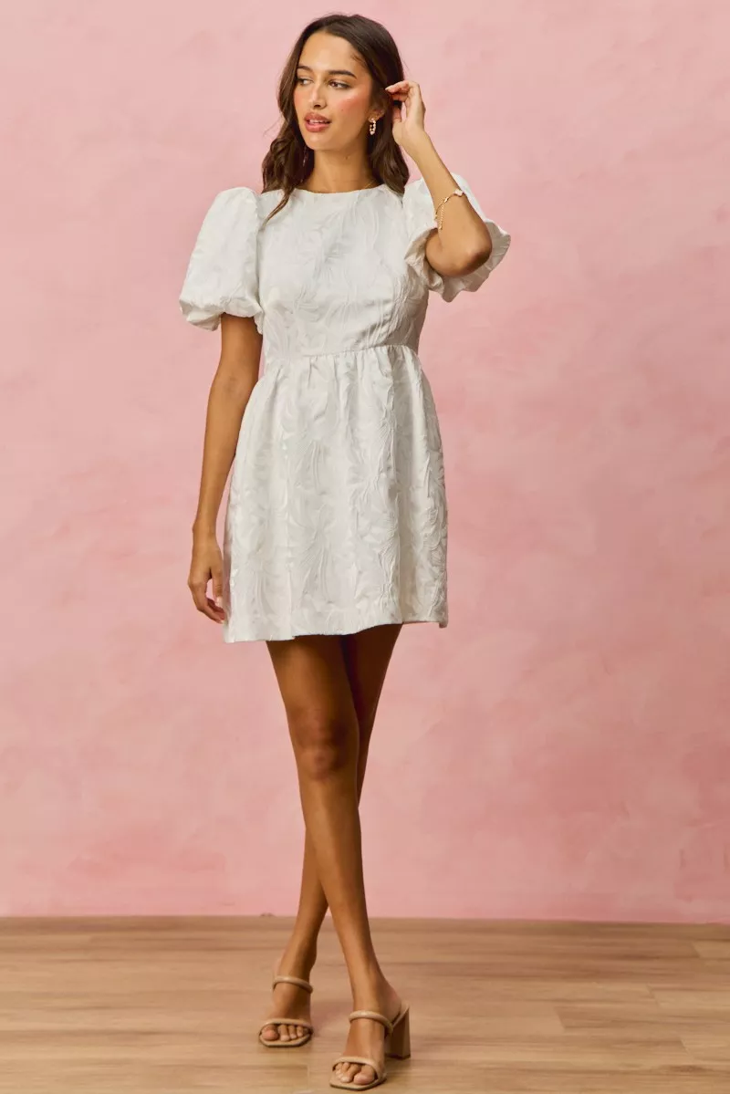 SO ME Floral Jacquard Bubble Shorts Sleeves Mini Dress - Image 19