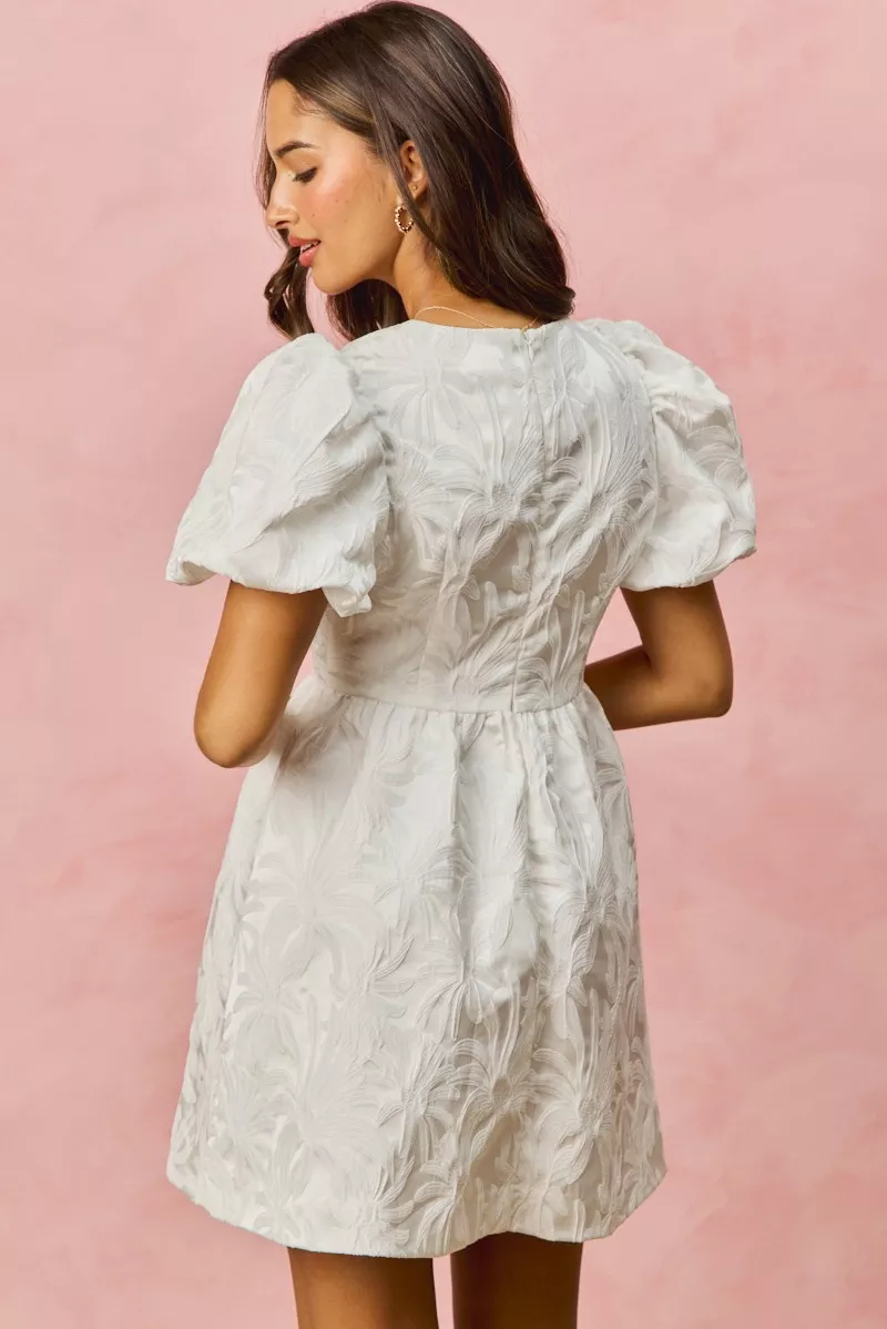 SO ME Floral Jacquard Bubble Shorts Sleeves Mini Dress - Image 22