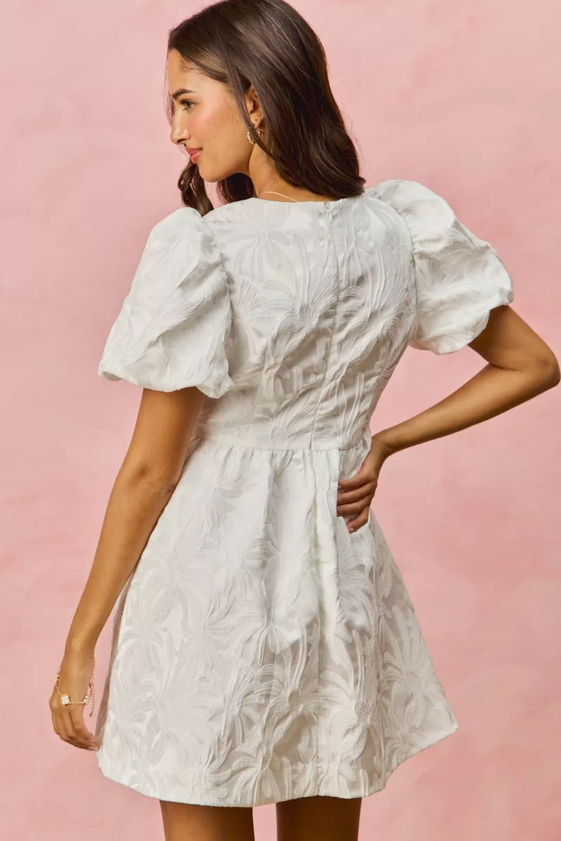 SO ME Floral Jacquard Bubble Shorts Sleeves Mini Dress - Image 23