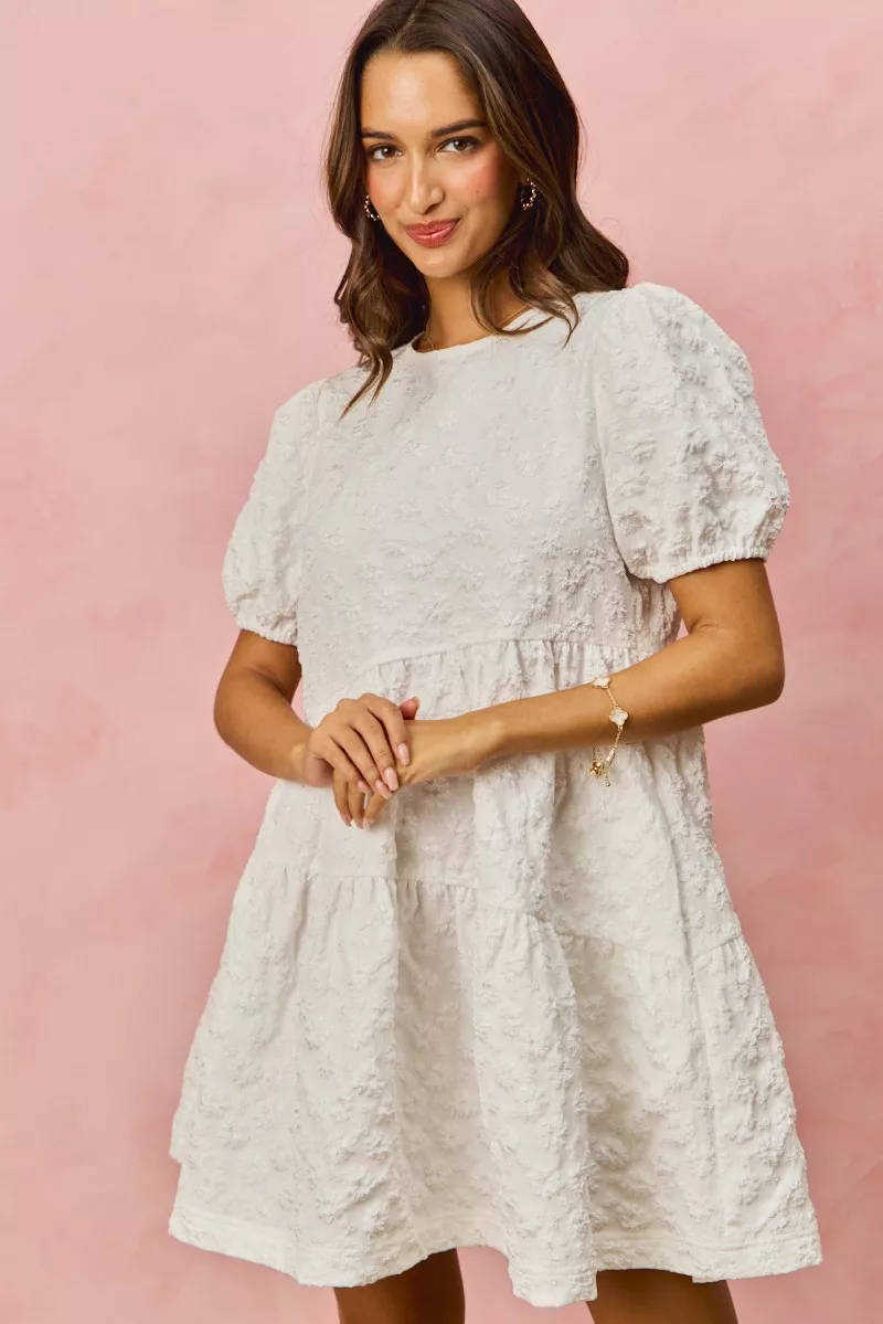 SO ME Floral Jacquard Diagnol Tiered Short Mini Dress - Image 10