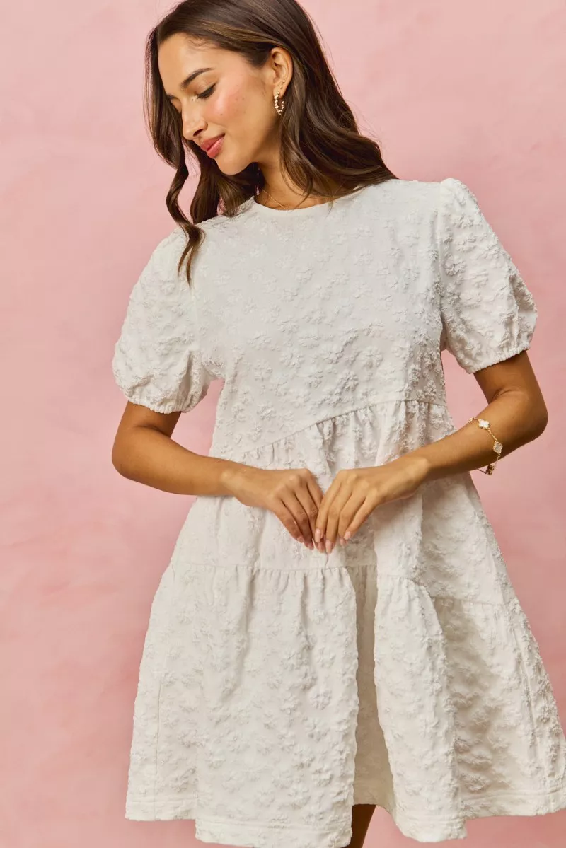 SO ME Floral Jacquard Diagnol Tiered Short Mini Dress - Image 11
