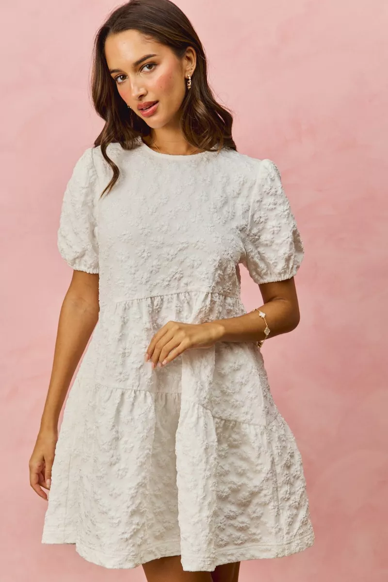 SO ME Floral Jacquard Diagnol Tiered Short Mini Dress - Image 12