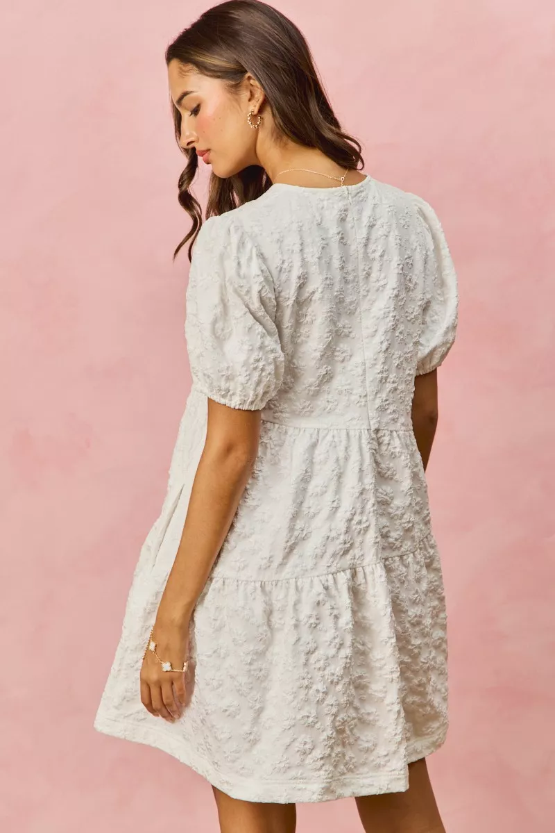 SO ME Floral Jacquard Diagnol Tiered Short Mini Dress - Image 14