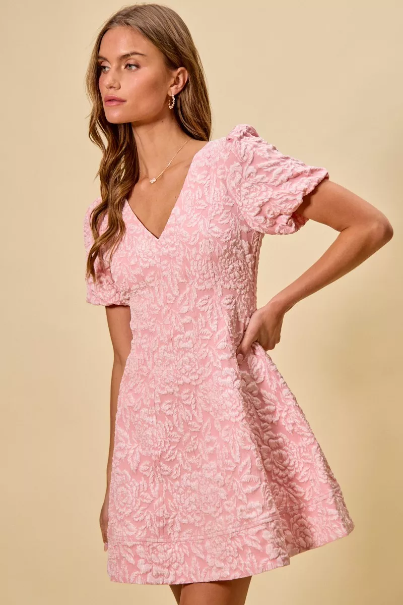 SO ME Floral Jacquard Fit And Flare Daily Mini Dress - Image 2
