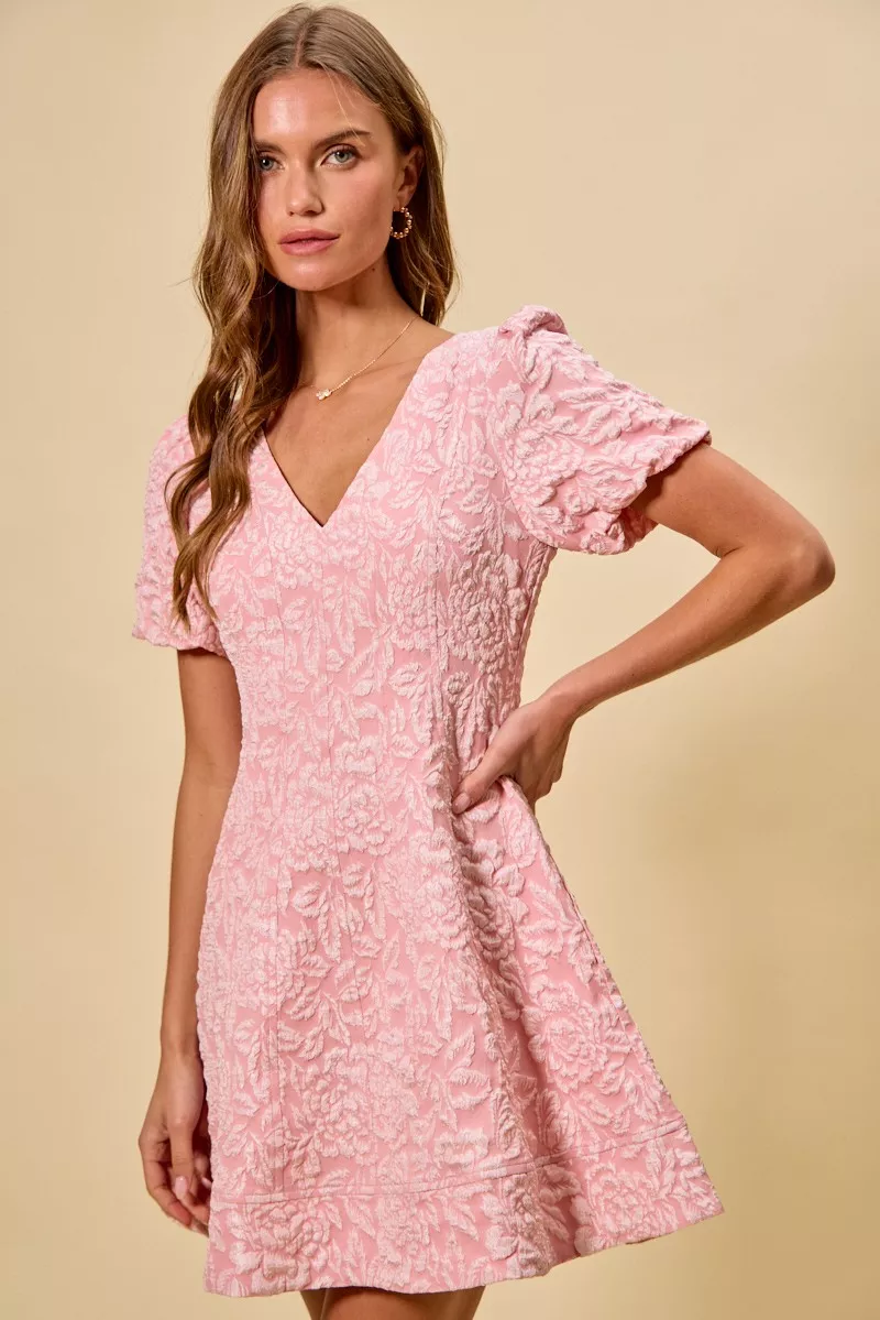 SO ME Floral Jacquard Fit And Flare Daily Mini Dress - Image 7