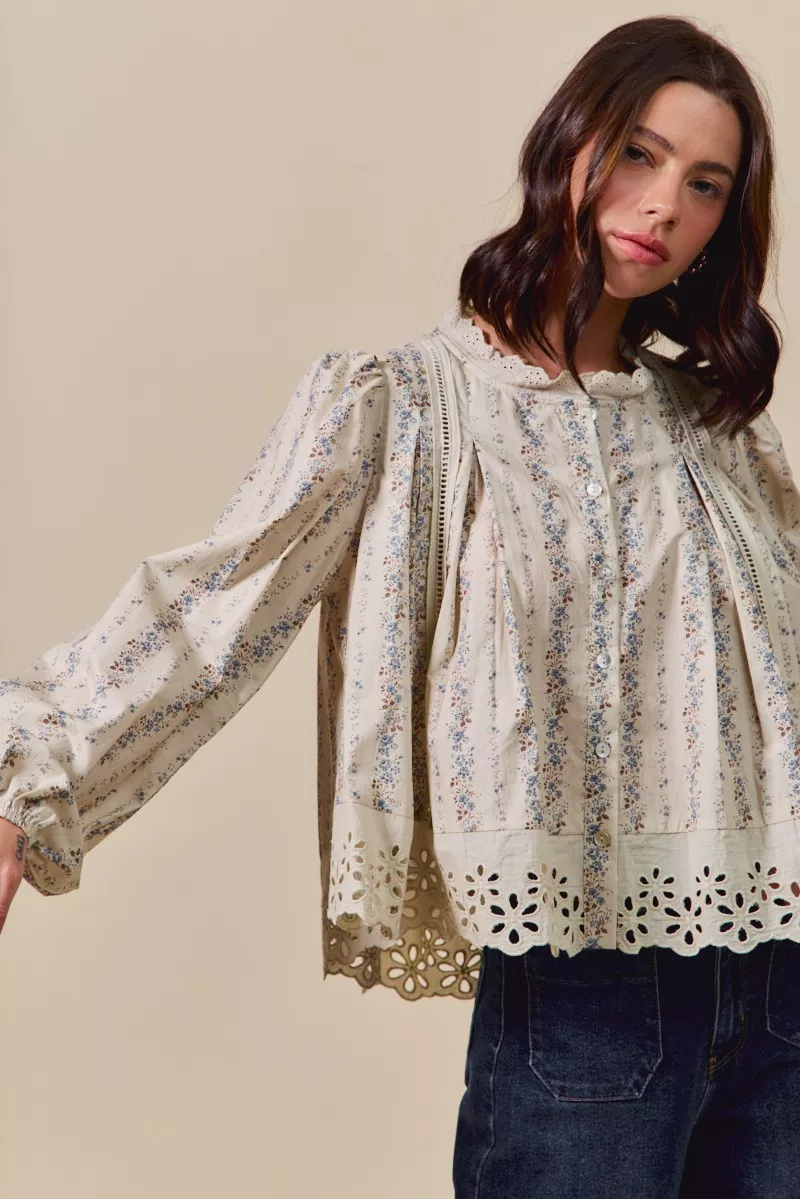 SO ME Floral Print Lace Button Down Shirt - Image 10