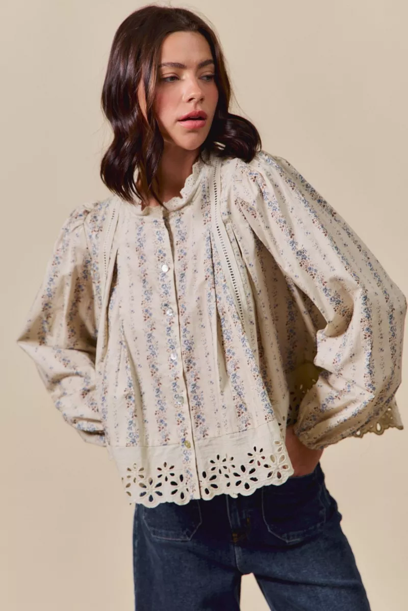 SO ME Floral Print Lace Button Down Shirt - Image 14