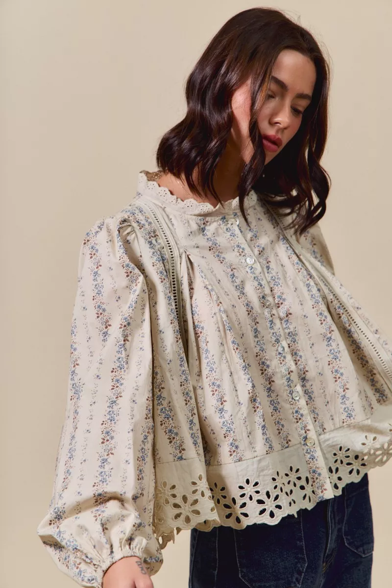 SO ME Floral Print Lace Button Down Shirt - Image 16