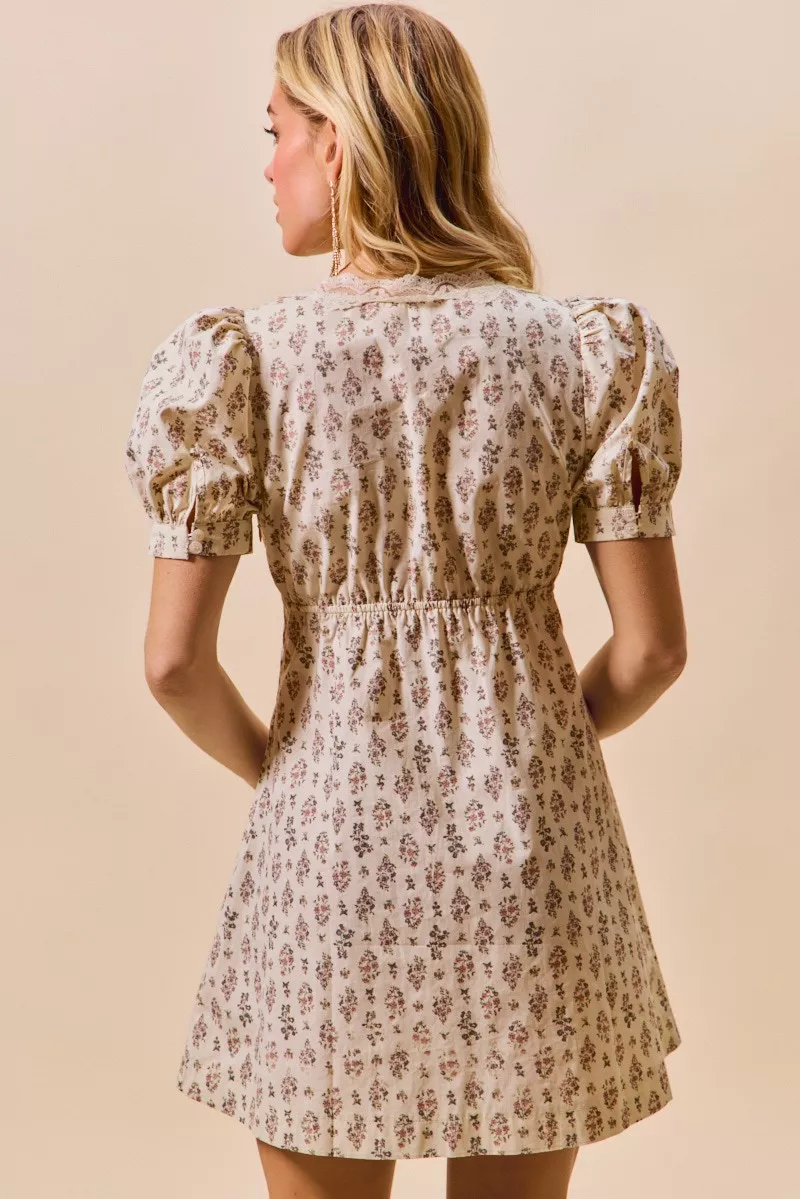 SO ME Floral Print Lace Trim Short Sleeves Mini Dress - Image 16