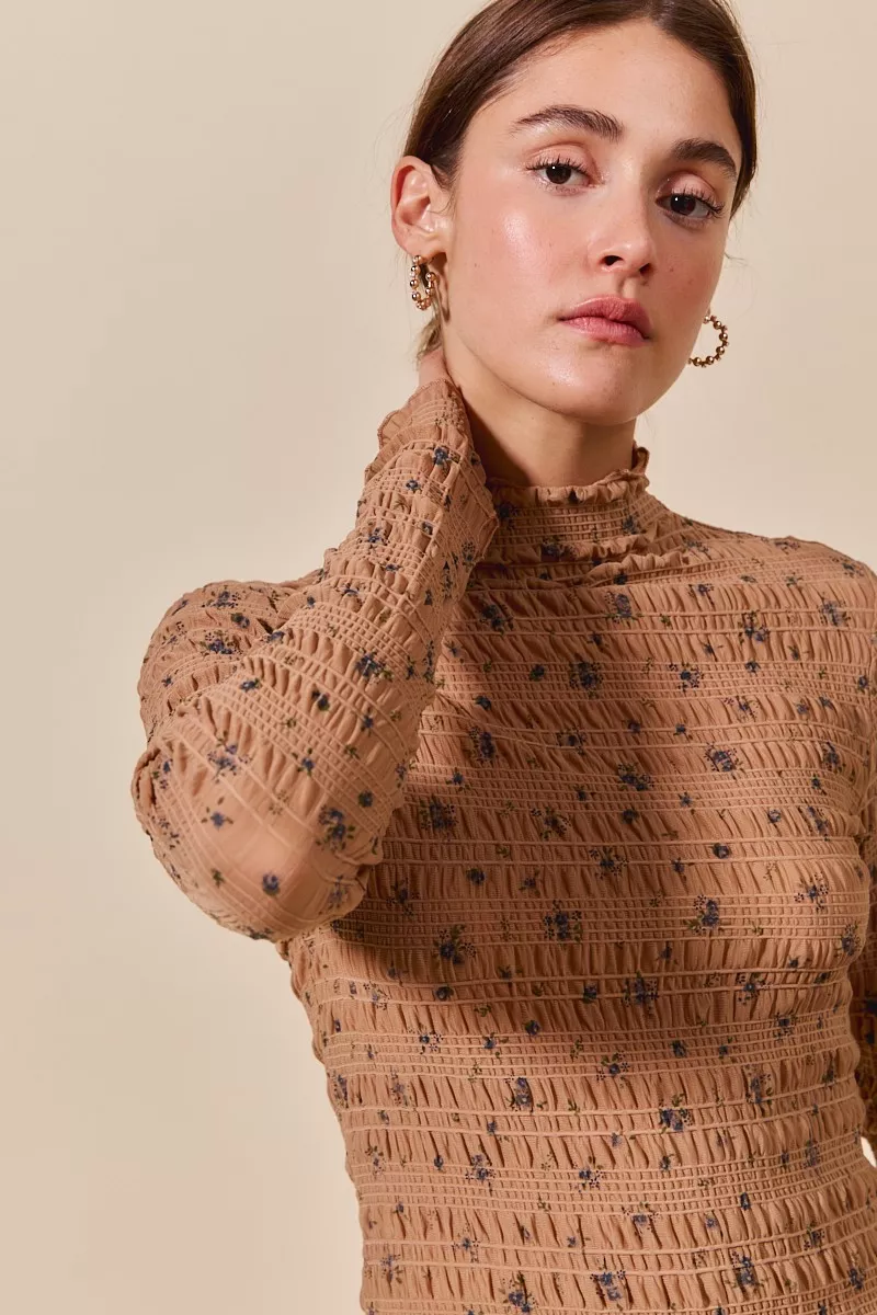 SO ME Floral Print Textured Long Sleeve Knit Top - Image 4