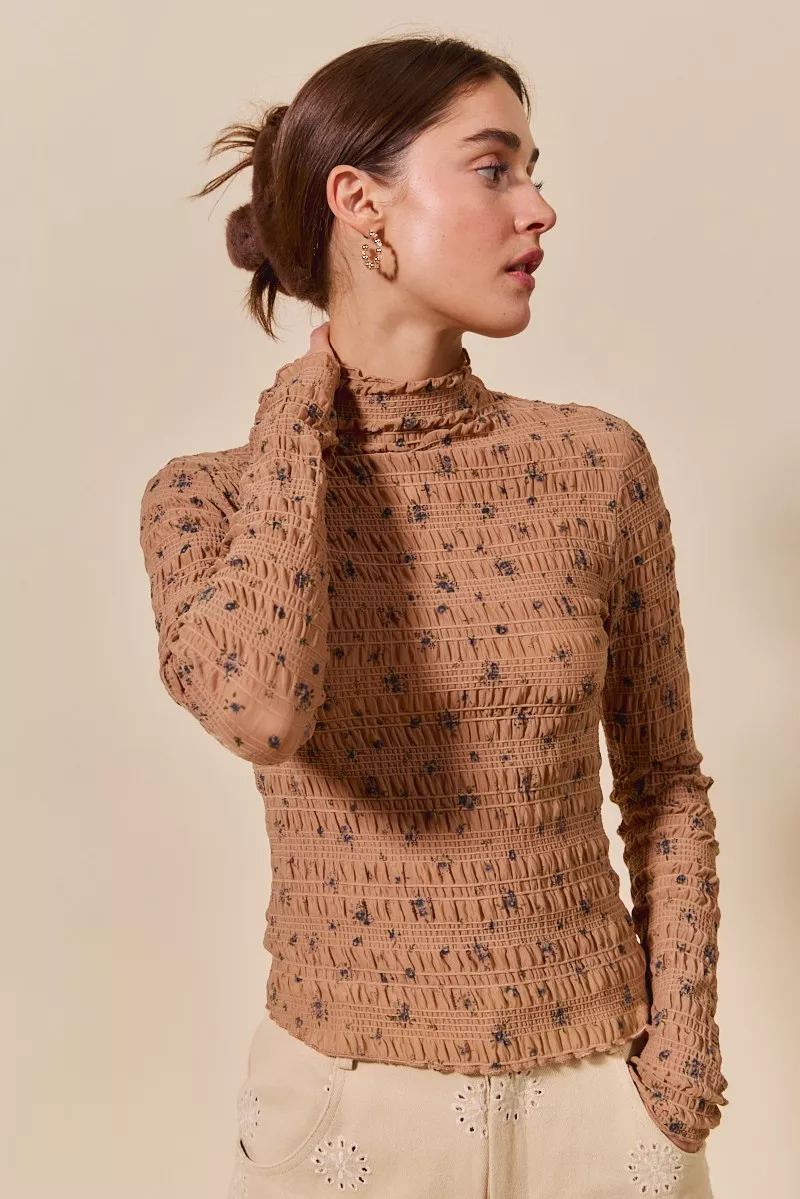 SO ME Floral Print Textured Long Sleeve Knit Top - Image 7
