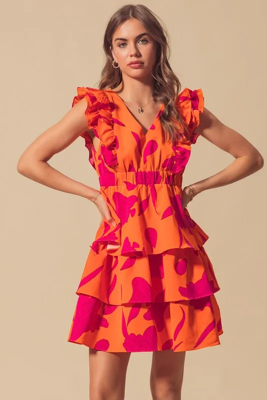 SO ME Floral V Neck Layered Dress with Elasticized Waist - Image 11