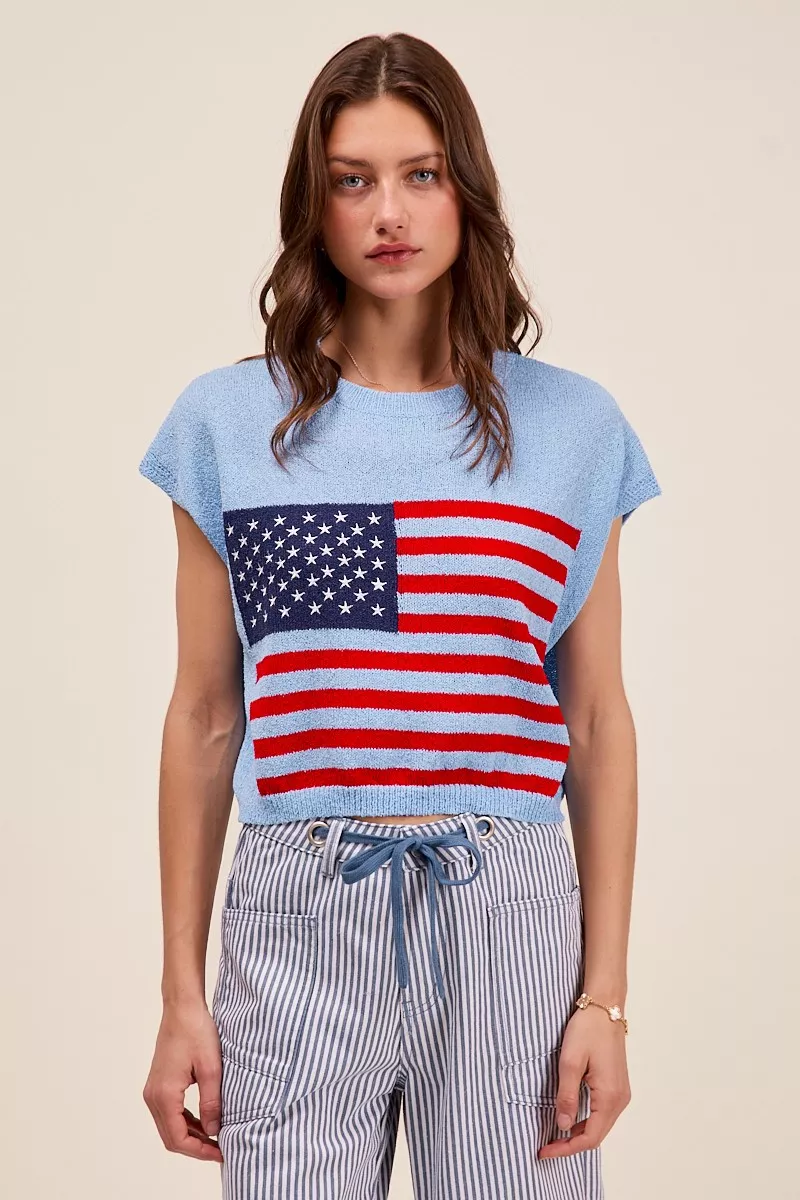 SO ME Fourth Of July American Flag Boxy Fit Sweater Top - Image 5