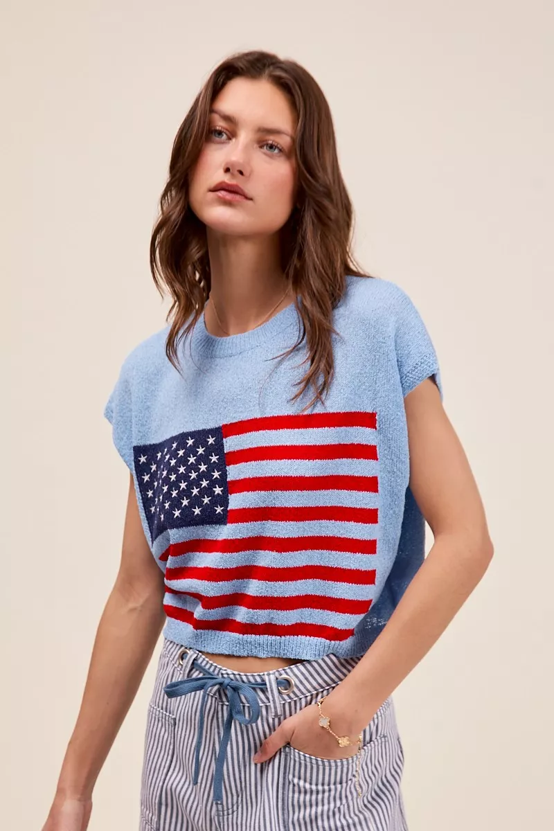 SO ME Fourth Of July American Flag Boxy Fit Sweater Top - Image 6