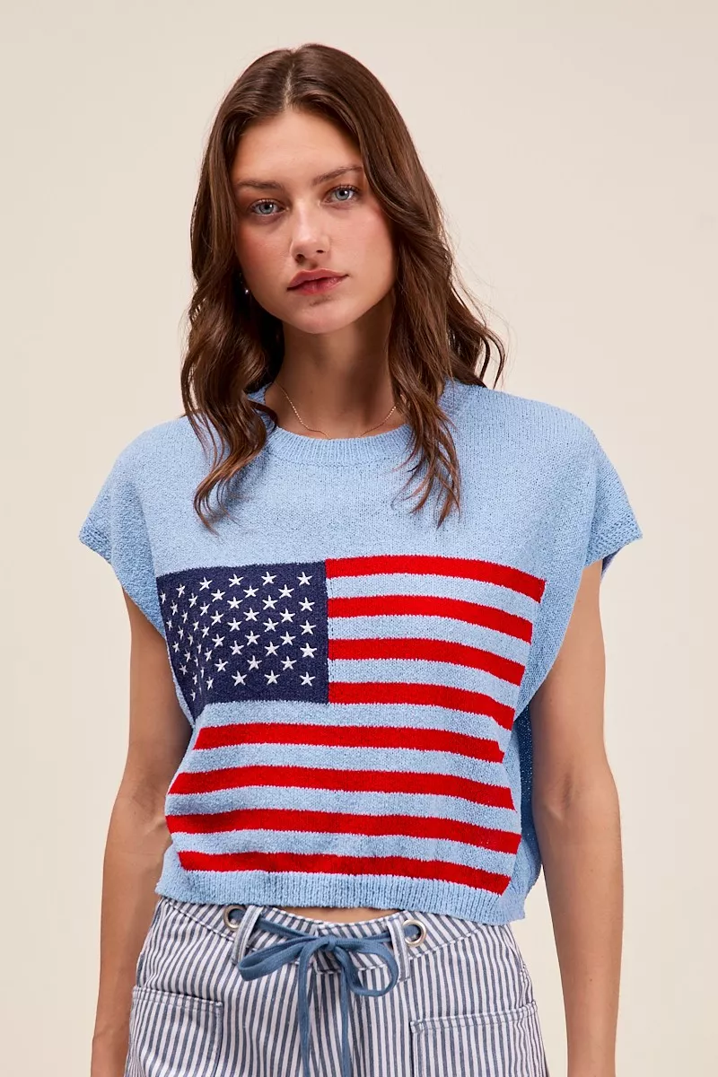 SO ME Fourth Of July American Flag Boxy Fit Sweater Top - Image 7
