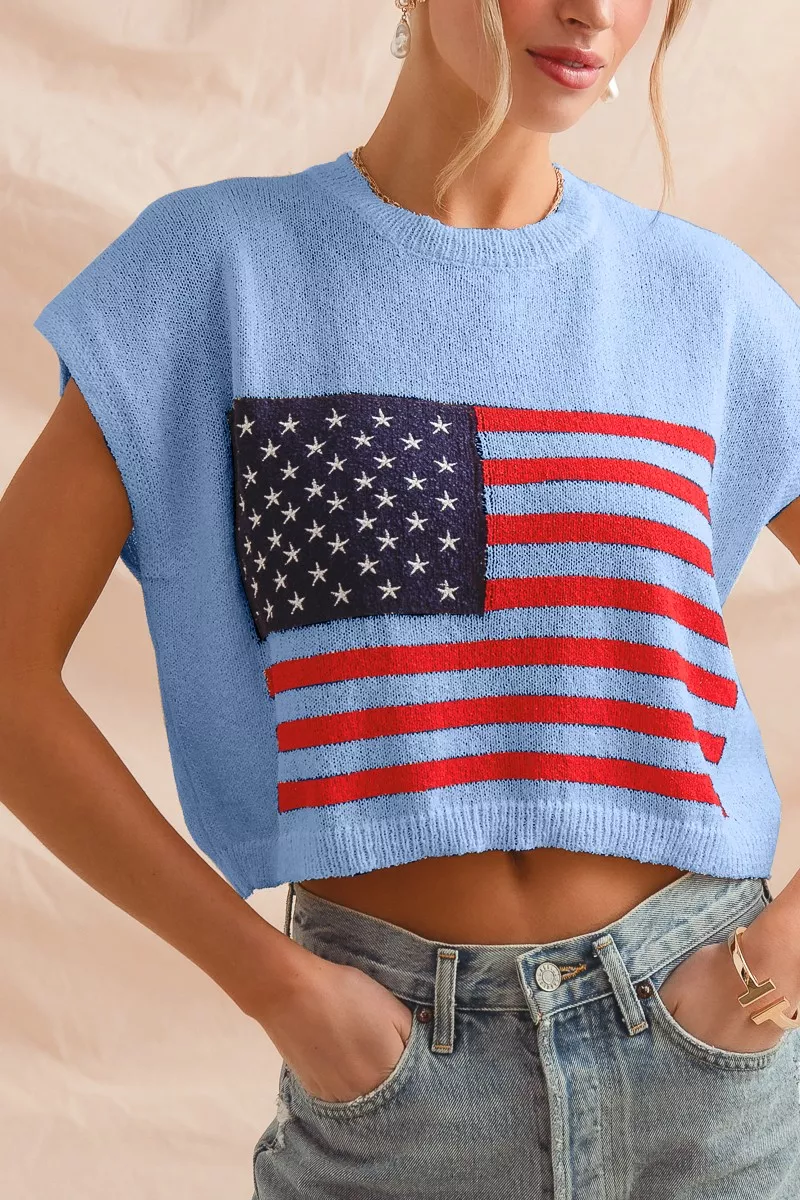 SO ME Fourth Of July American Flag Boxy Fit Sweater Top - Image 8