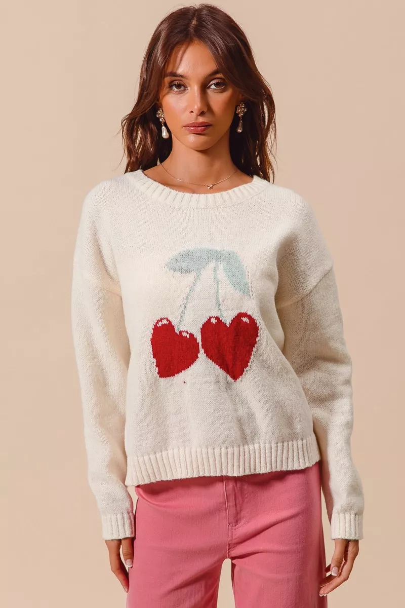 SO ME Heart Cherry Knitted Valentine Sweater Top - Image 8