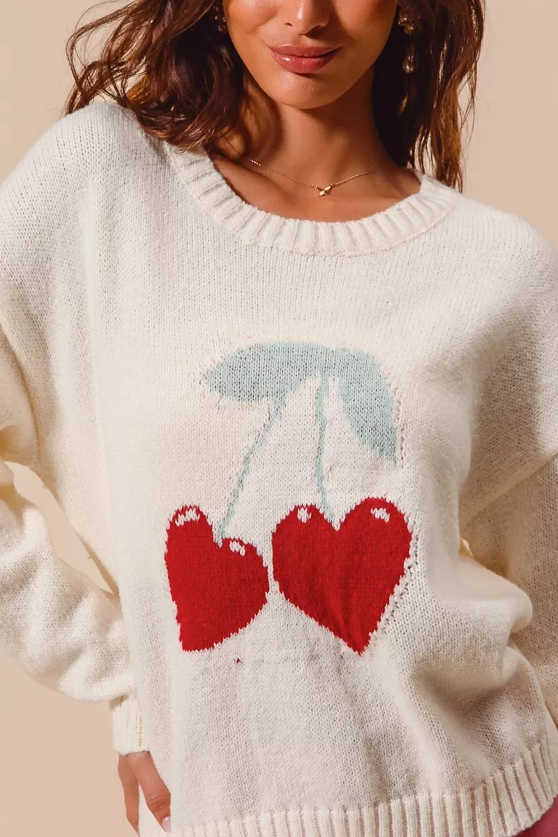 SO ME Heart Cherry Knitted Valentine Sweater Top - Image 9