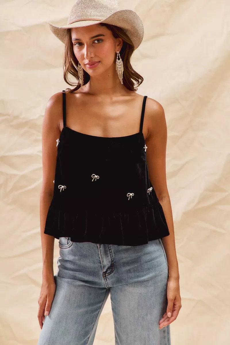 SO ME Holiday Velvet Ribbon Rhinestone Christmas Top - Image 11