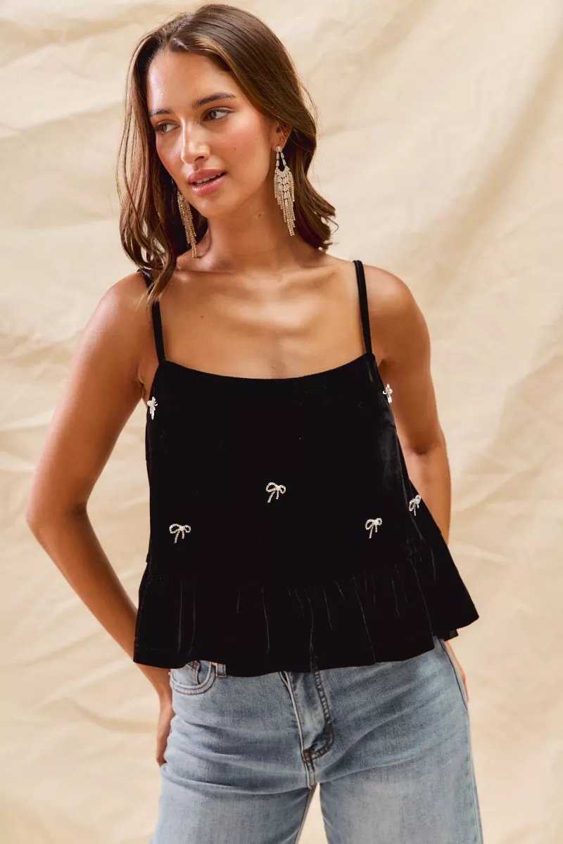 SO ME Holiday Velvet Ribbon Rhinestone Christmas Top - Image 12