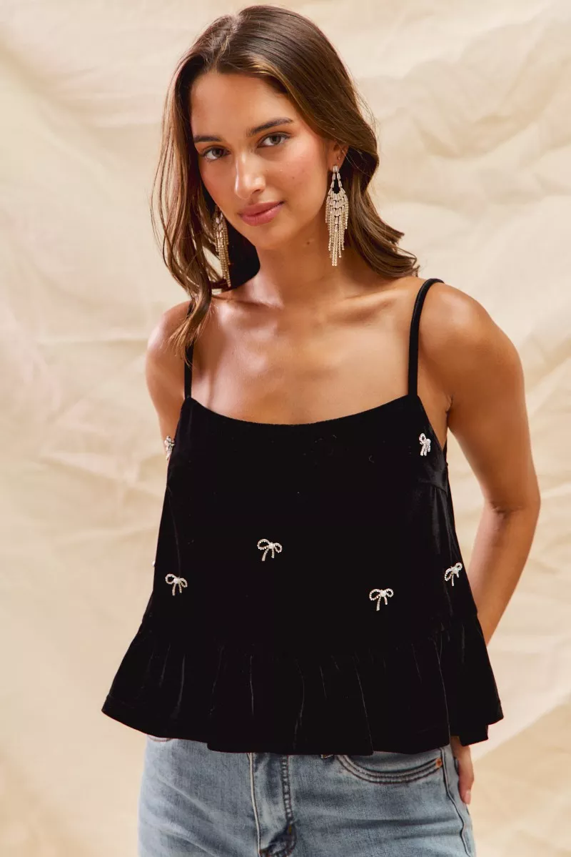 SO ME Holiday Velvet Ribbon Rhinestone Christmas Top - Image 14