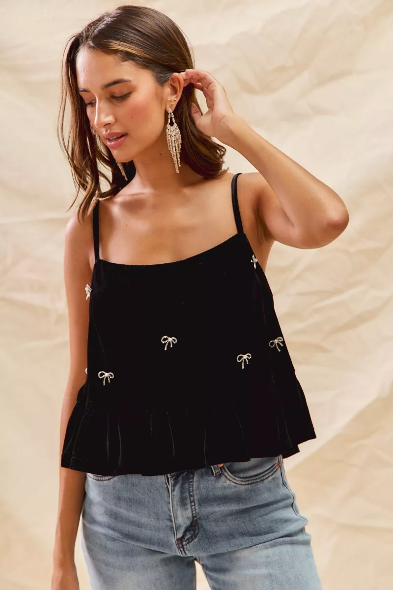 SO ME Holiday Velvet Ribbon Rhinestone Christmas Top - Image 5