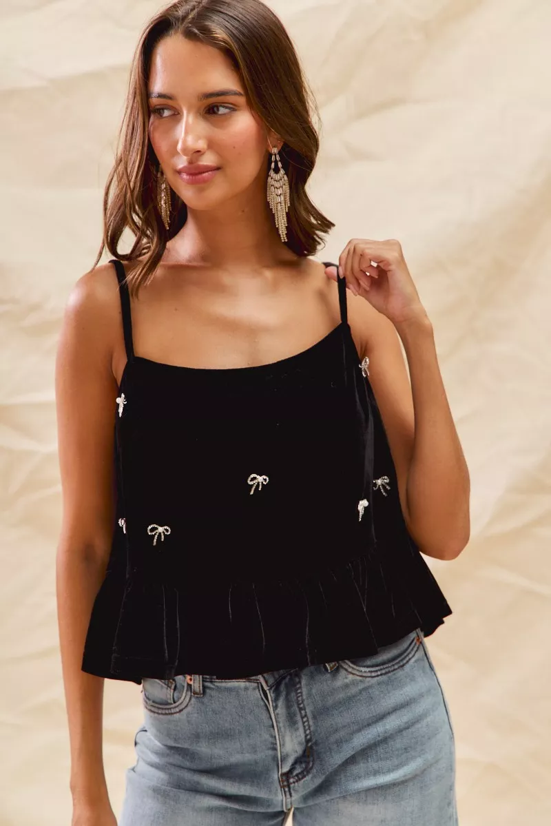 SO ME Holiday Velvet Ribbon Rhinestone Christmas Top - Image 9