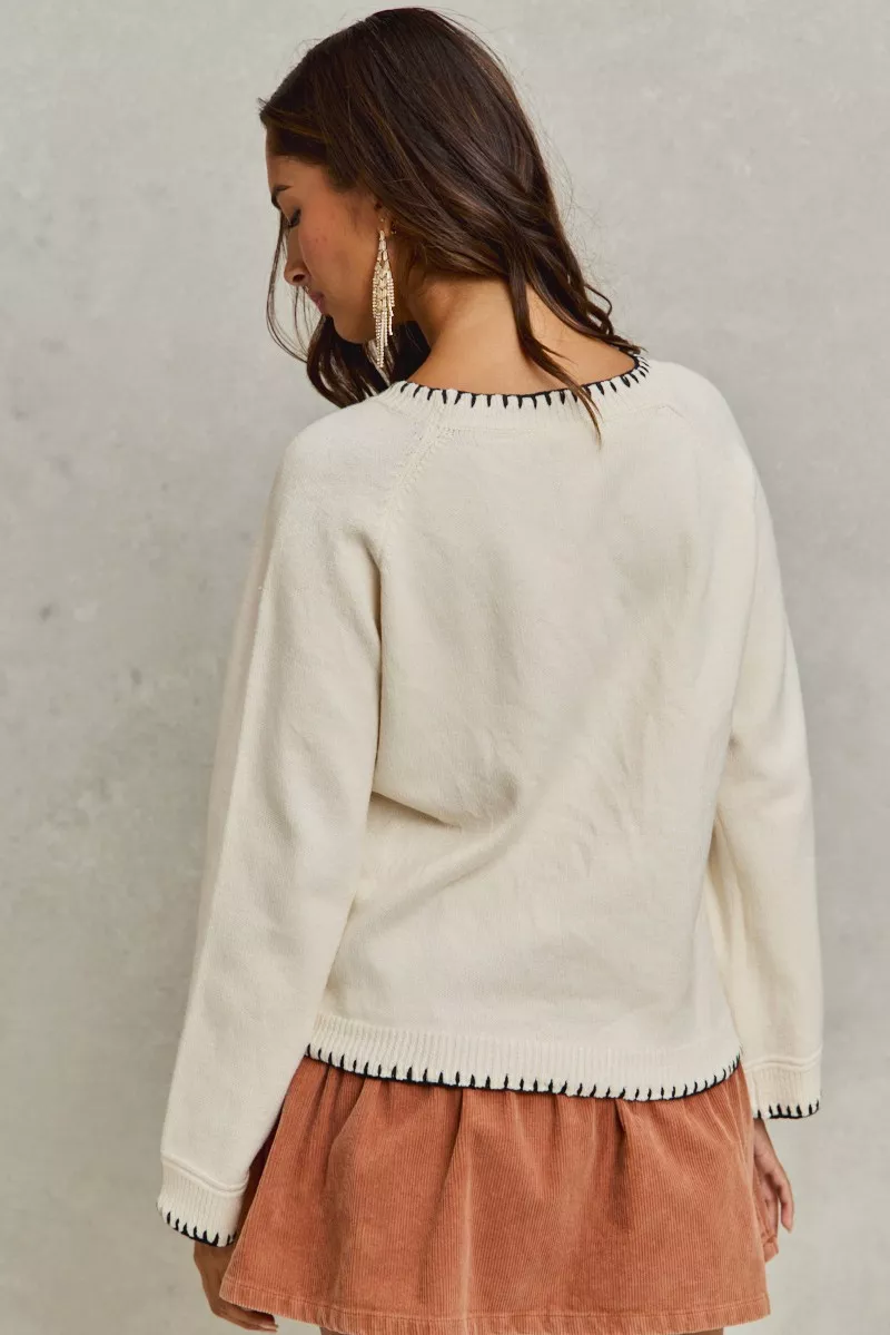 SO ME Horse Knit Sweater Top with Blanket Stitch - Image 13