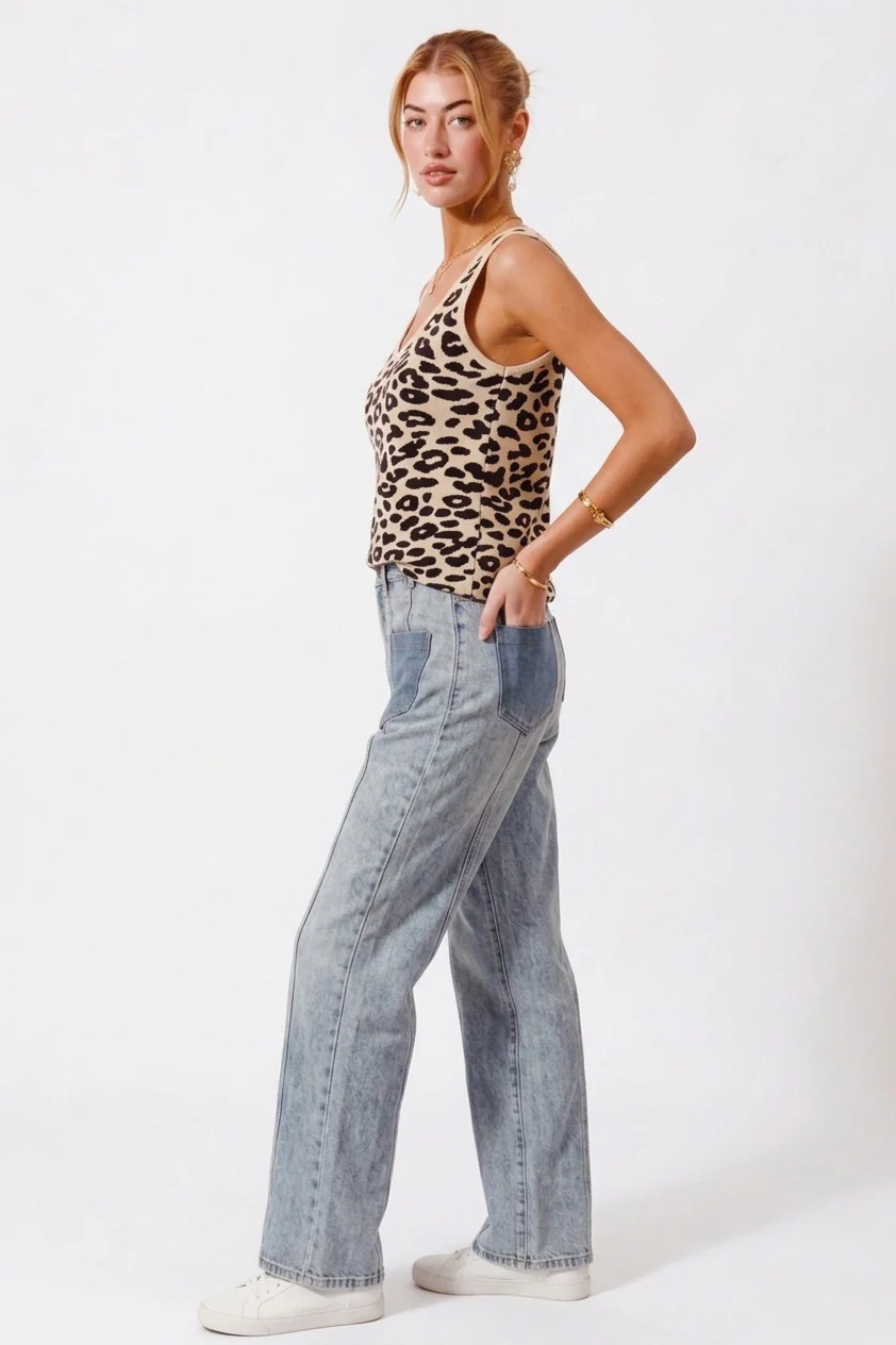 SO ME Leopard Knitted Lightweight V Neck Tank Top - Image 2