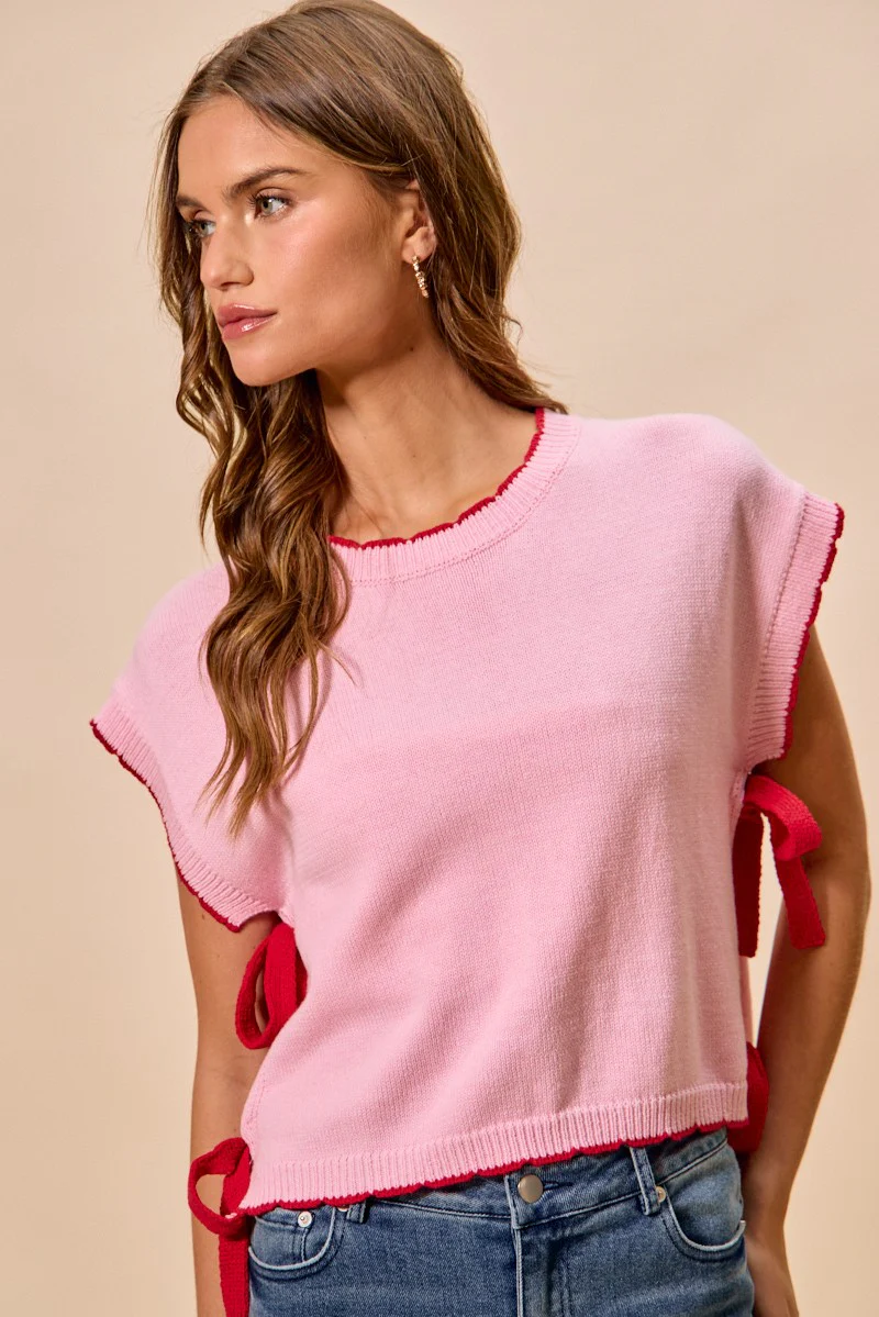 SO ME Lightweight Sweater Dolman Side Ribbon Tie Top - Image 9