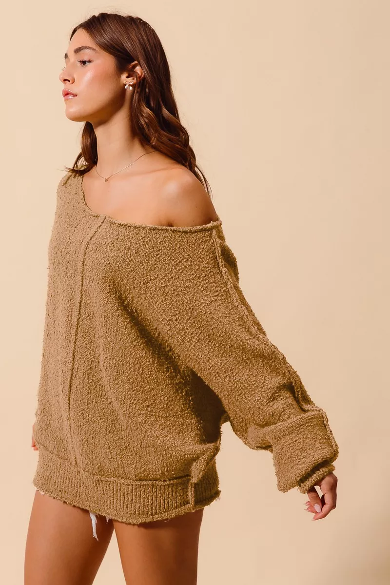SO ME Loose Fit Exposed Seam Slouchy Boucle Sweater - Image 9