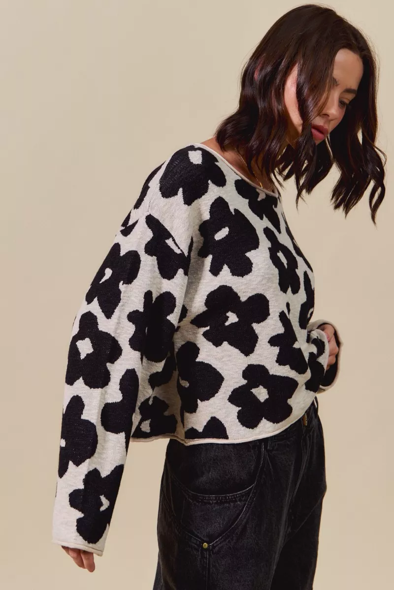 SO ME Loose Fit Flower Lightweight Sweater Top - Image 4