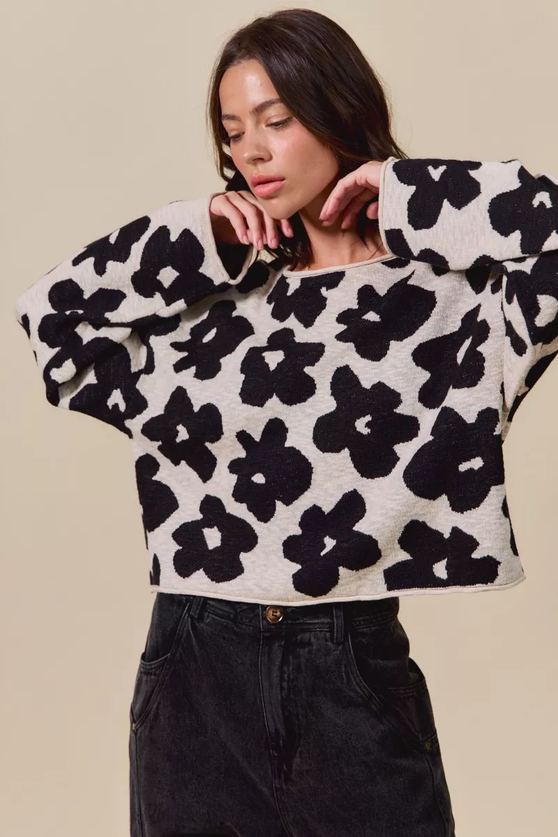 SO ME Loose Fit Flower Lightweight Sweater Top - Image 5