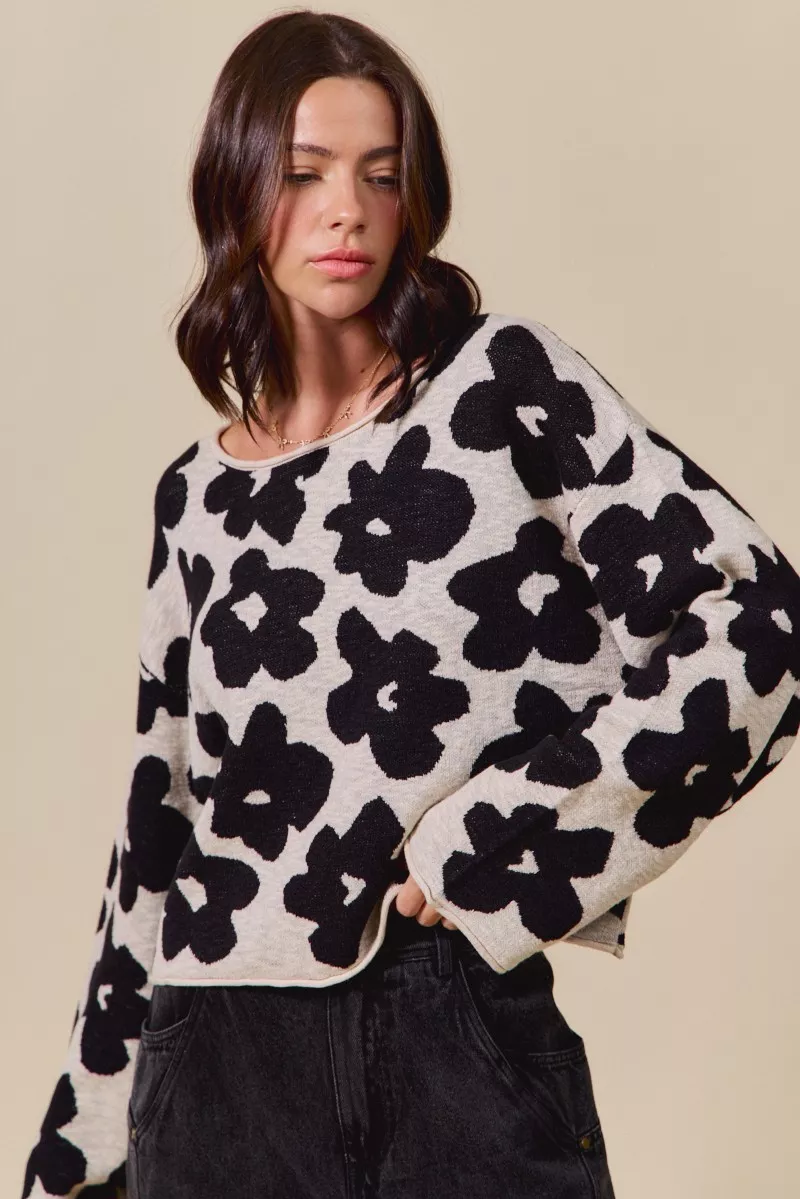 SO ME Loose Fit Flower Lightweight Sweater Top - Image 7