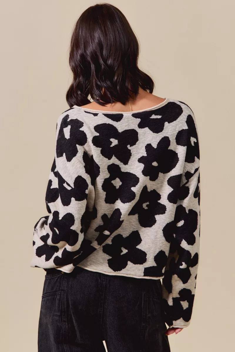 SO ME Loose Fit Flower Lightweight Sweater Top - Image 9