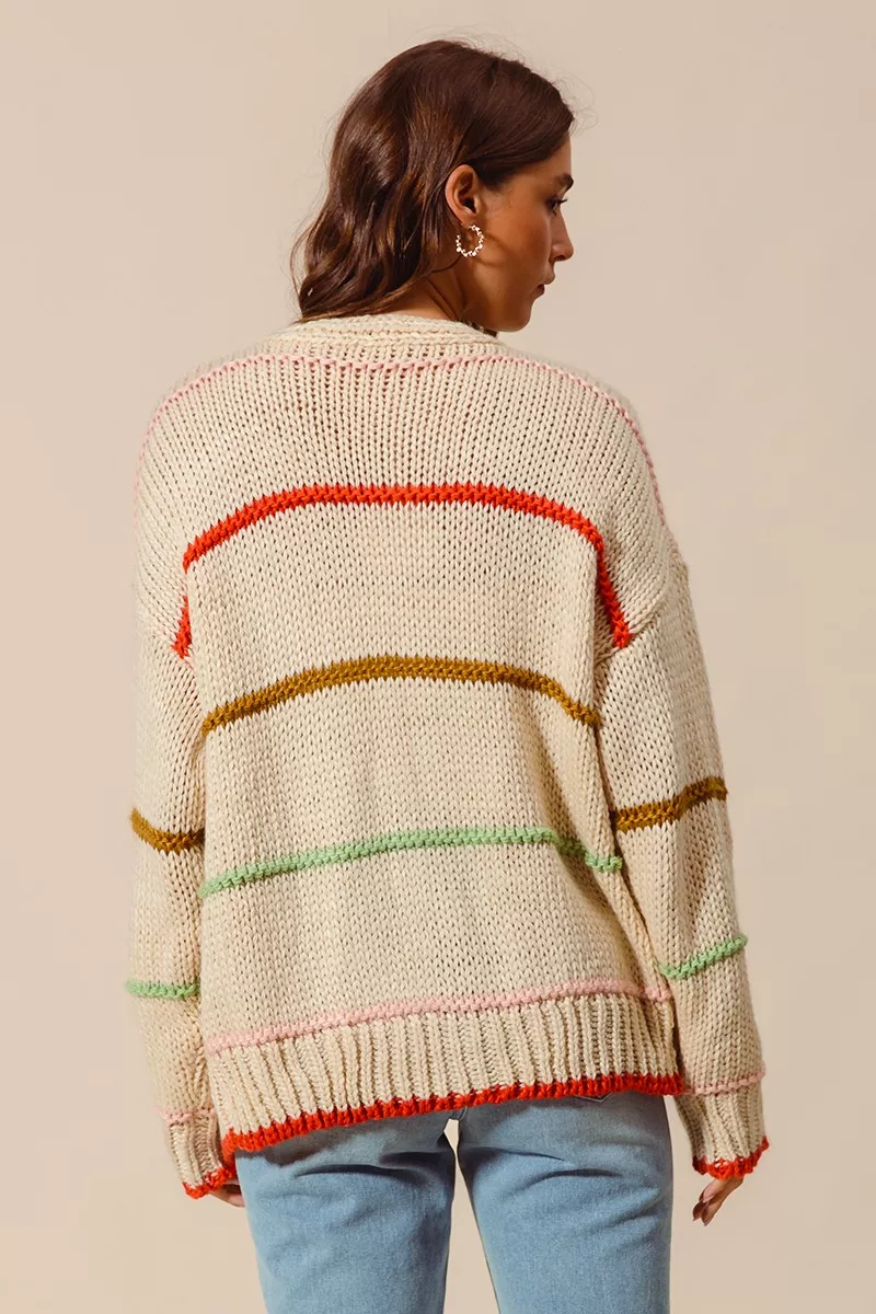 SO ME Loose Fit Multi Stripe Open Front Cardigan - Image 8