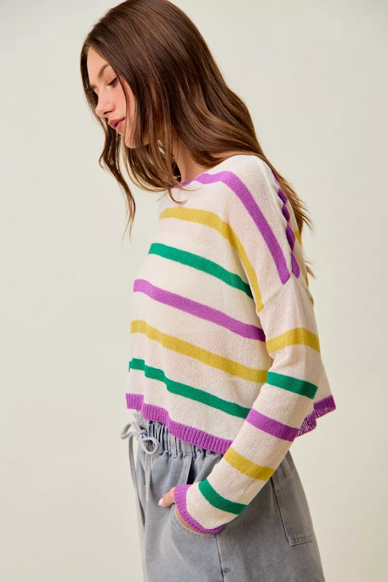 SO ME Mardi Gras Color Stripe Lightweight Sweater Top - Image 24
